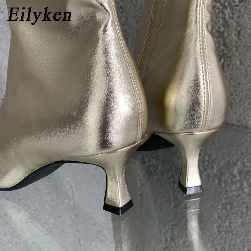 Eilyken primavera novo dedo do pé apontado botas de tornozelo senhoras eelgant fino salto alto sólido chelsea sapatos de couro macio botas curtas