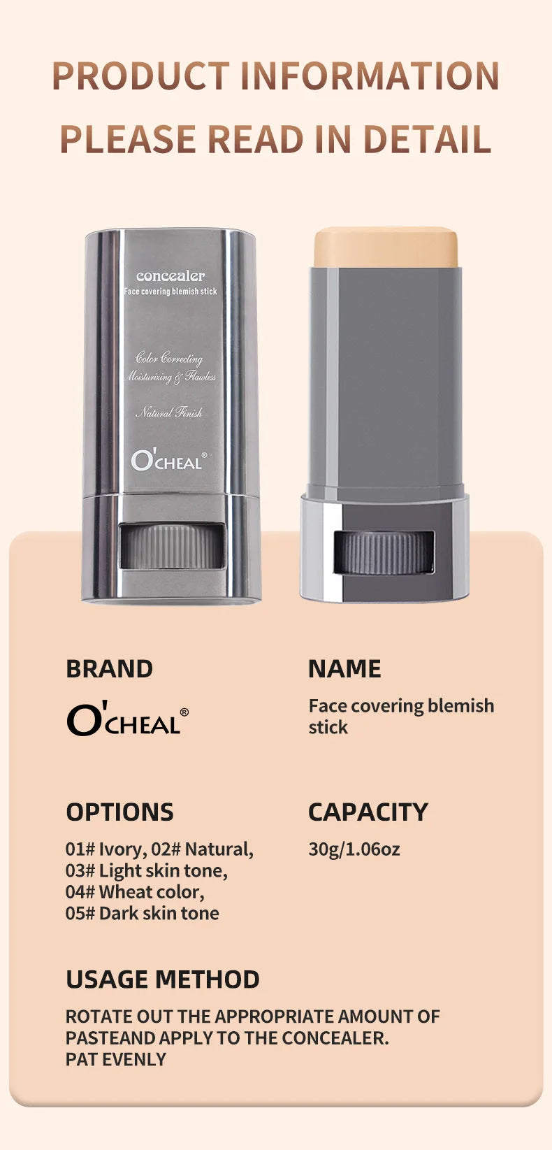 Bastão de Corretivo Líquido - Cobre Marcas de Acne, Olheiras, Tatuagens e Sardas, Base Cosmética de Cobertura Total para o Rosto