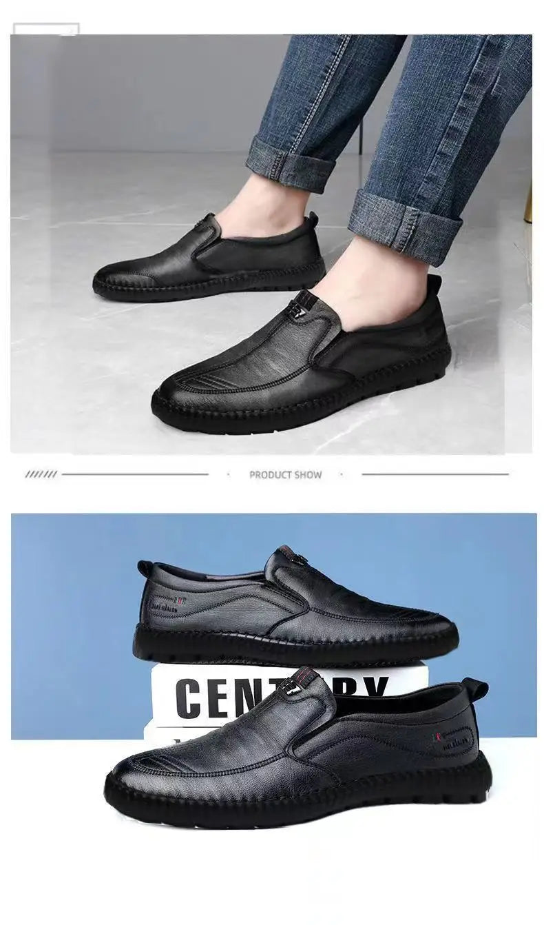 Homens mocassins de couro do plutônio antiderrapante andando apartamentos respirável ao ar livre deslizamento em sapatos casuais para trabalho masculino escritório condução sneakers2