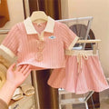 Meninas conjunto de roupas verão crianças bonito doce manga curta topo + shorts 2 pçs roupas crianças conforto casual ternos esportivos 2-10y