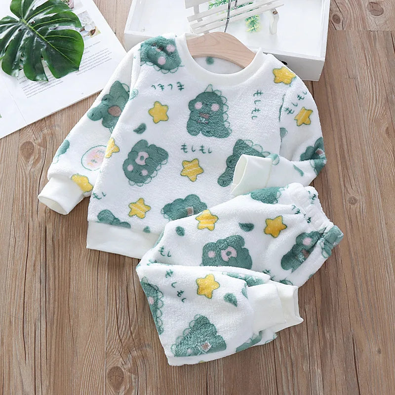 Conjuntos de pijamas super macios de veludo coral para crianças meninos meninas calças de mangas compridas preguiçosos conjuntos de pijamas sólidos