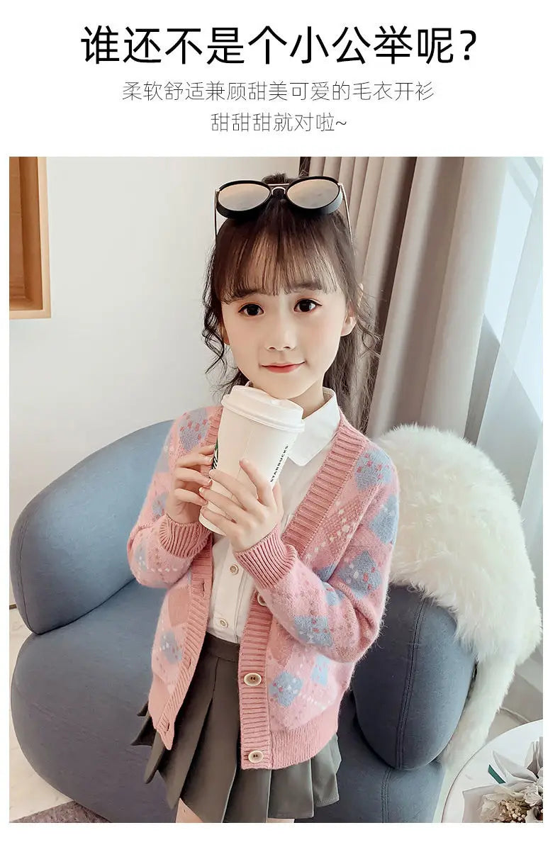 Camisola de tricô de manga cheia infantil, top single-breated, flocking outwear, roupas de bebê meninas, crianças, criança, crianças, 2t, 10 t, 12t, outono, inverno