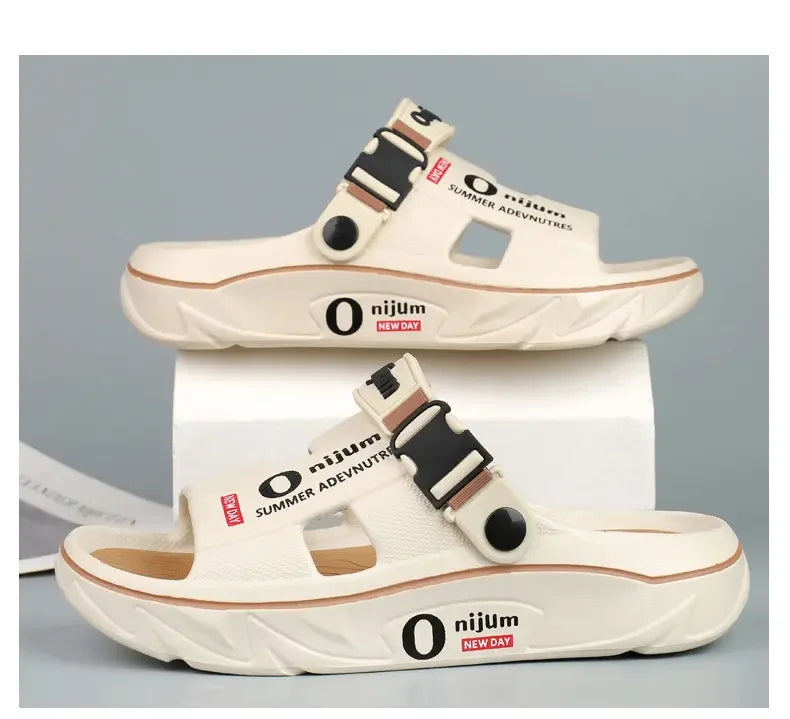 Chinelos de praia masculinos sandálias ao ar livre verão confortável sandálias de praia grosso macio tamancos masculino casual água sapatos de jardim