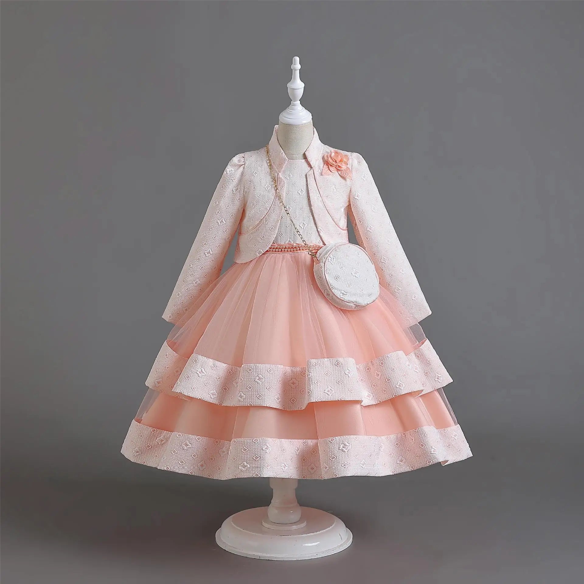 Novo outono/inverno vestido de festa de manga longa elegante menina bordado vestido de desempenho de natal saco de presente para crianças de 3 a 11 anos