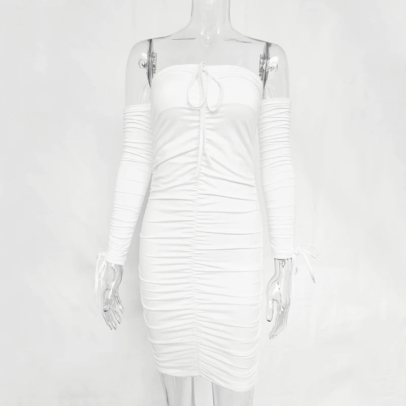Articat feminino outono inverno bandage vestido feminino 2022 sexy fora do ombro manga longa magro elástico bodycon vestidos de festa