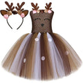 Bebê meninas trajes de veados de natal para crianças flor rena vestidos de princesa crianças natal ano novo ballet tutus outfit com arco