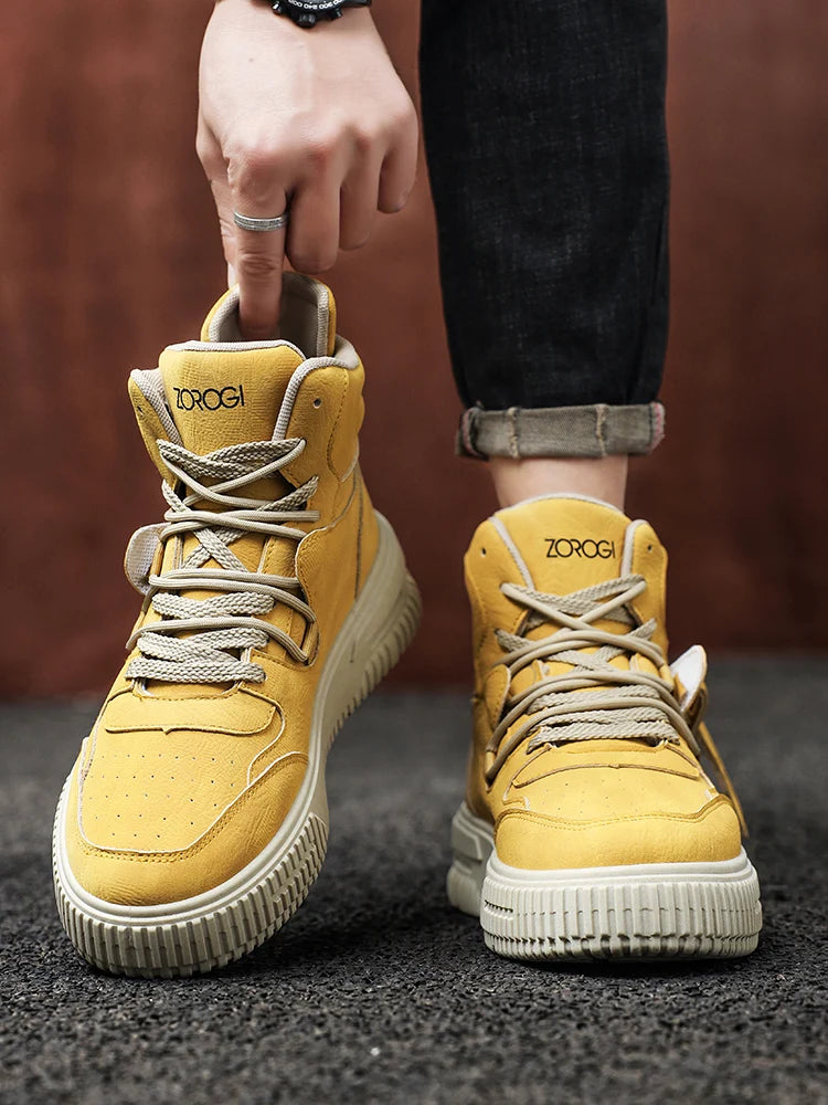 Sapatos masculinos de cano alto de inverno, sapatos esportivos casuais de couro, roupas de trabalho retrô, sapatos esportivos casuais versáteis e modernos