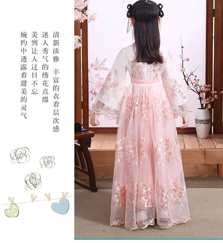 Traje de festa de verão vestidos da menina do vintage crianças roupas vestido casual bebê chinês hanfu cosplay crianças princesa meninas vestido