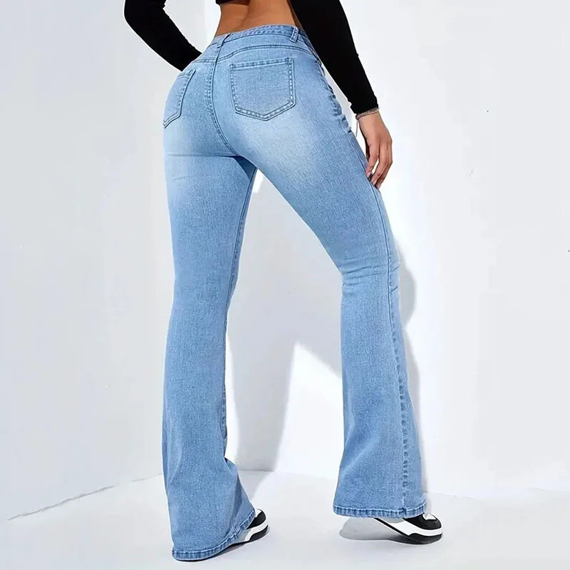Lucyever calças jeans femininas flare vintage americana streetwear slim y2k punk jeans feminino clássico cintura alta calças largas perna