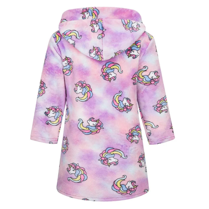Crianças pijamas macios roupão de flanela de inverno 2025 novo dos desenhos animados bonito pijamas meninos meninas outono roupões com capuz homewear