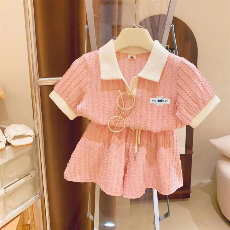 Meninas conjunto de roupas verão crianças bonito doce manga curta topo + shorts 2 pçs roupas crianças conforto casual ternos esportivos 2-10y