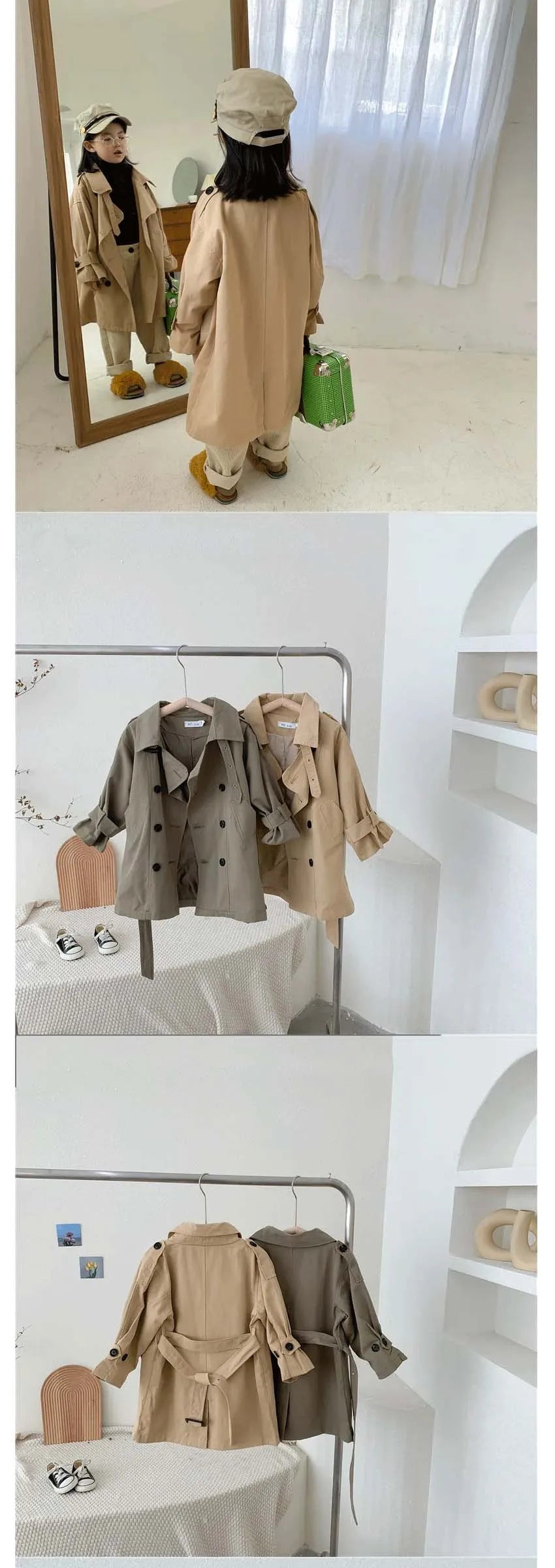 Casaco de manga comprida infantil, jaqueta de meninos e meninas, sobretudo, gola virada para baixo, corta-roupas, primavera, outono, 2 a 10 anos