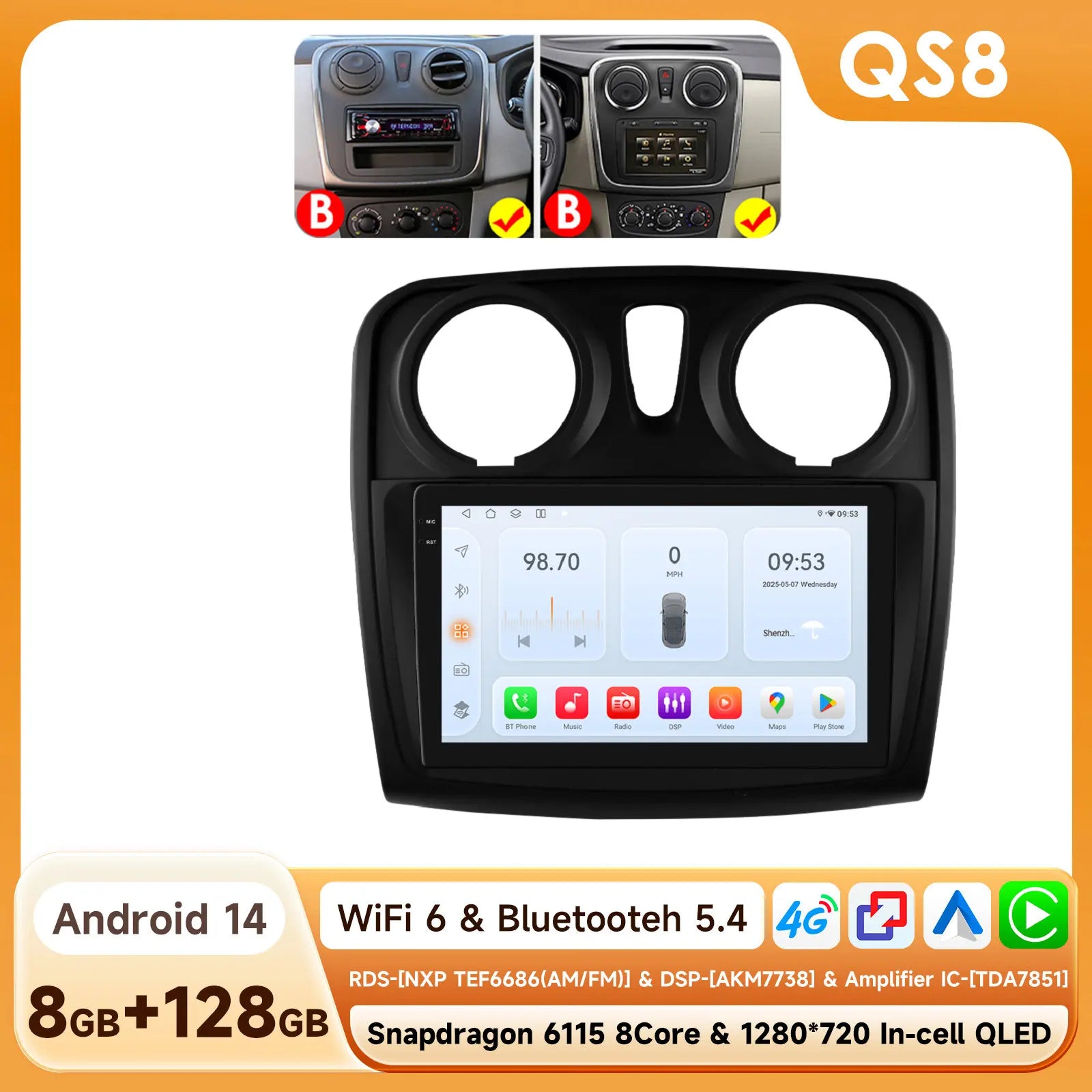 Rádio Android Auto Hizpo para Renault Logan 2 2012-2019 Sandero 2 2014-2019 4G Multimídia Automotiva GPS 2 din Estéreo CarPlay WIFI DSP