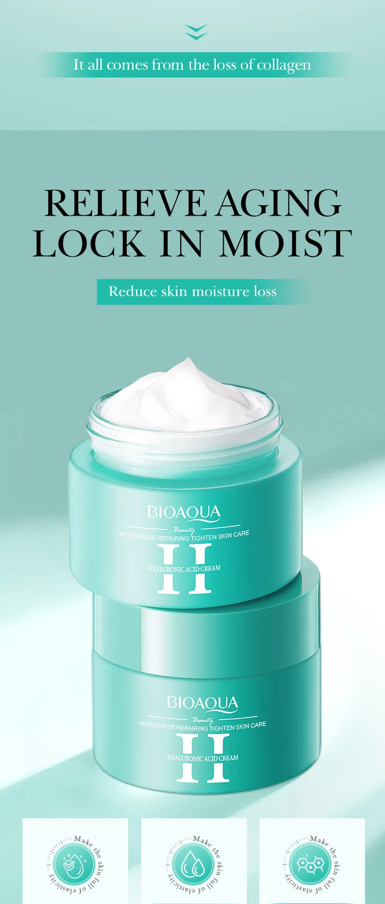 2 pçs/kit bioaqua ácido hialurônico conjuntos de cuidados com a pele rosto creme para os olhos hidratante hidratante endurecimento cremes faciais cuidados com a pele do rosto