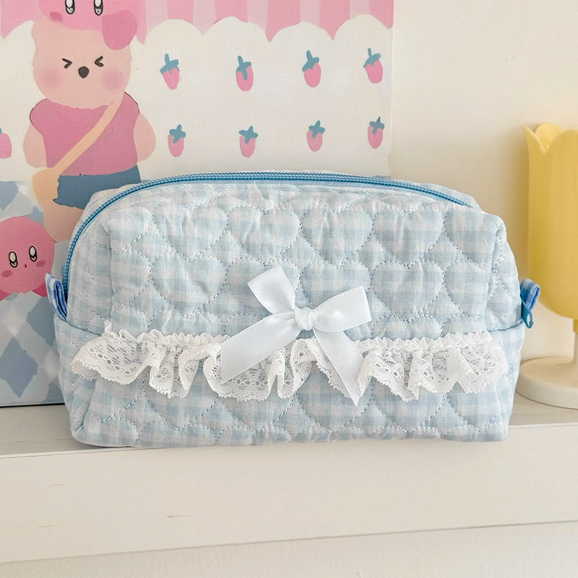Nova moda laço arco bolsa de maquiagem feminina grande capacidade bolsa de armazenamento de cosméticos portátil organizador de viagem saco quadrado com zíper