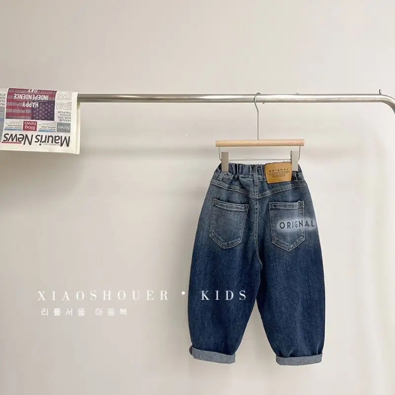 Calça jeans gradiente para meninos, moda estrangeira, moda infantil, estilo casual, primavera e outono, novo, 2 anos, 3 anos, 4 anos, 5 anos, 6 anos, 7 anos, 8 anos