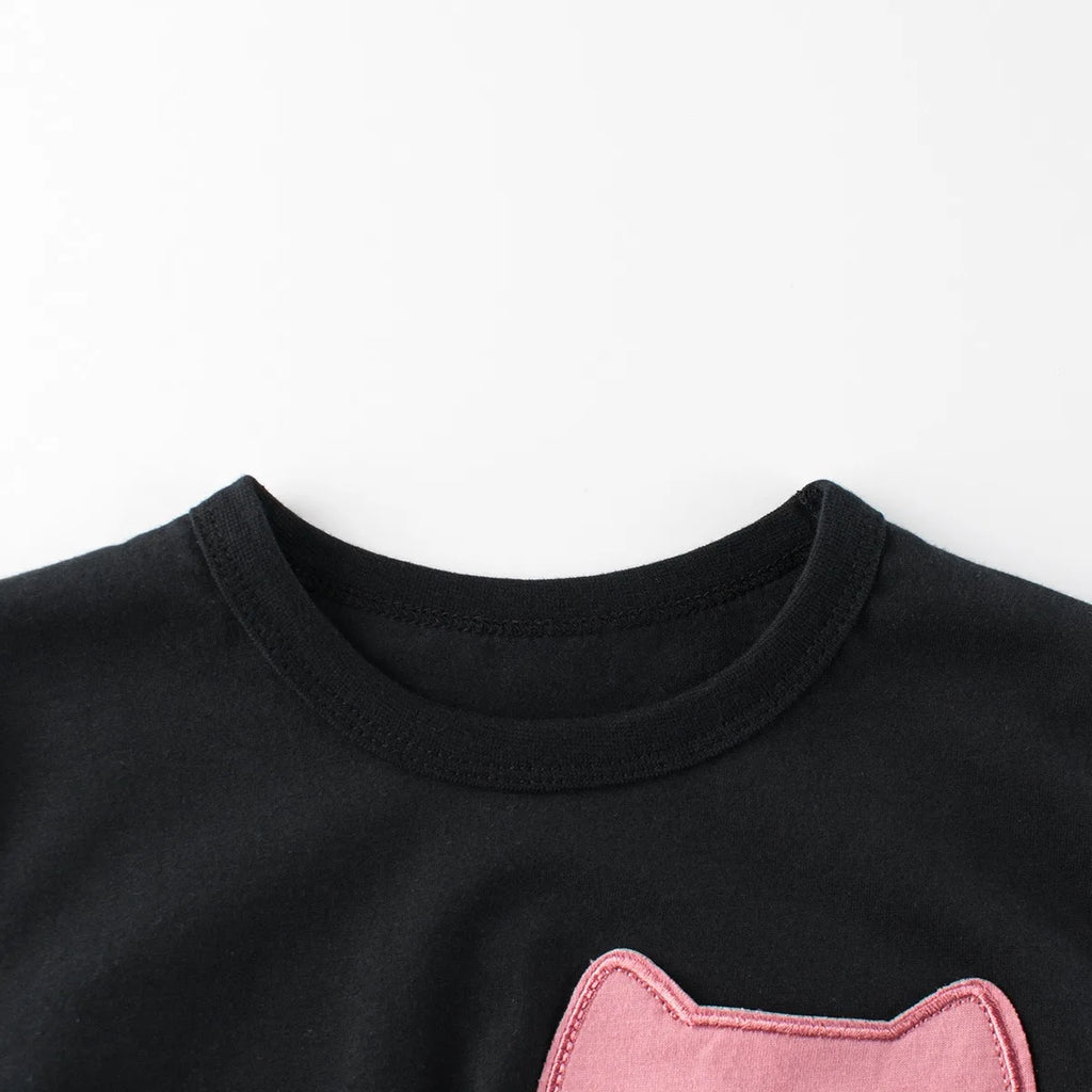Desenhos animados, Roupas de Meninas, Crianças, Roupas de Verão, 2 Anos, 3 Anos, 4 Anos, 5 Anos, 6 Anos, 7 Anos, Camiseta de Manga Curta, 100% Algodão, Gato Bonito, 8 Anos