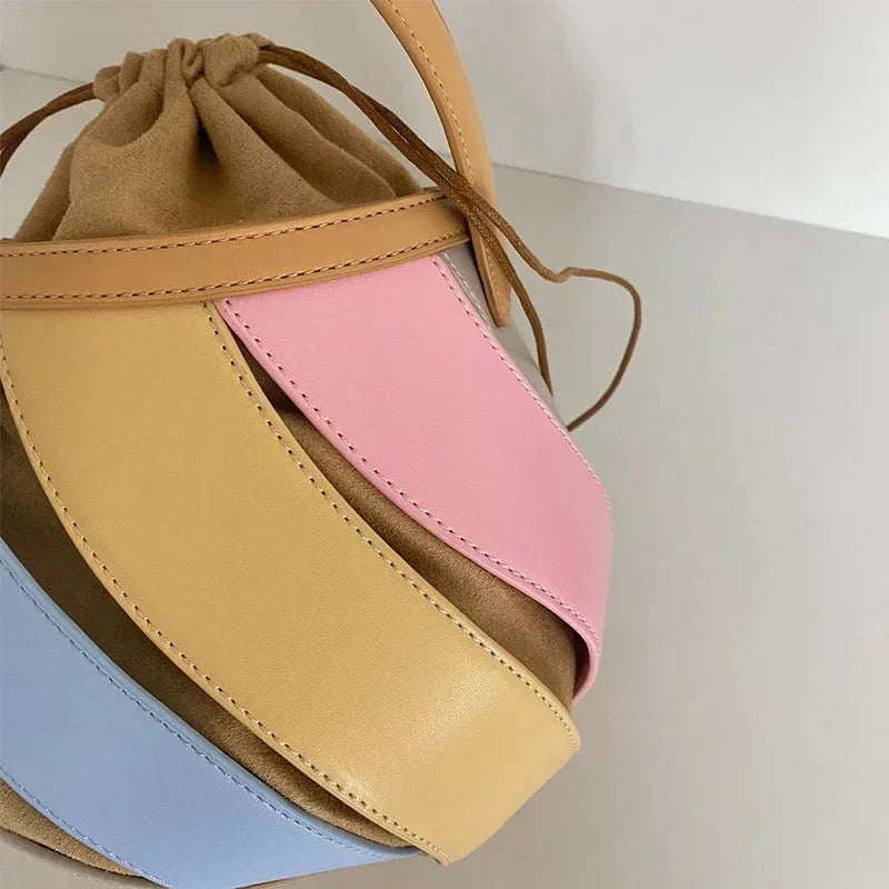 Bolsa feminina retrô de balde geométrico, elegante bolsa versátil de textura feminina, estilista de luxo, 2023