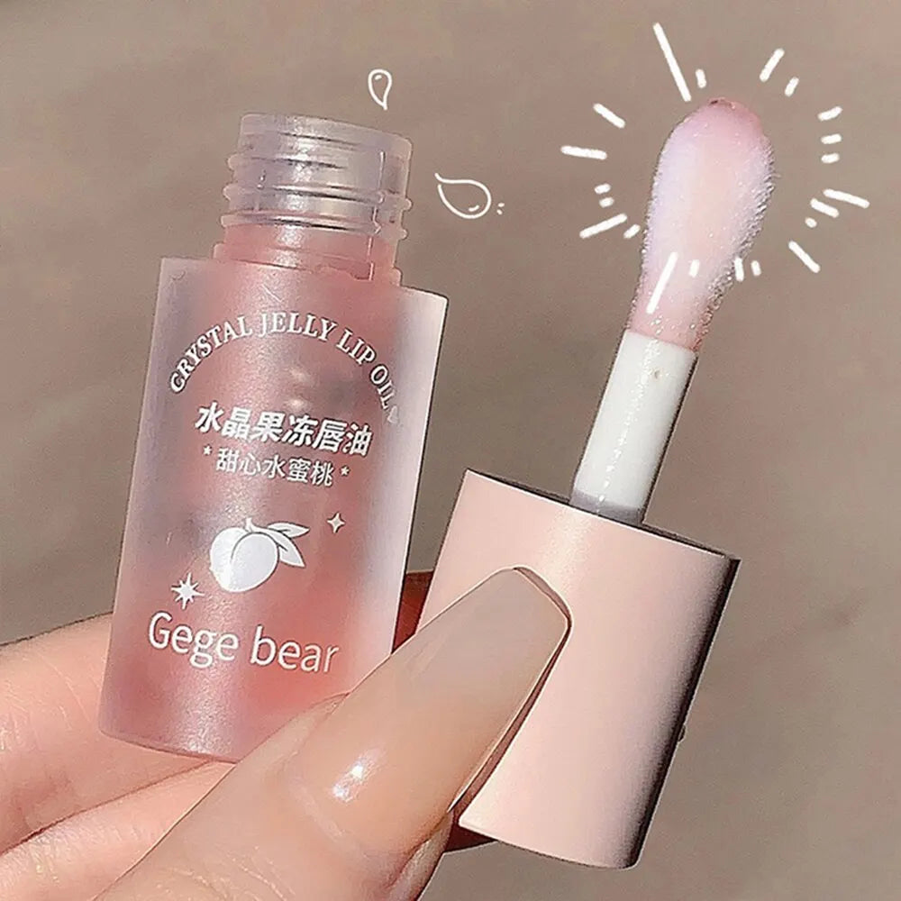 Óleo Labial Gege Bear Crystal Jelly Fruit com Pêssego, Uva e Abacate, Hidratante, Nutritivo e Clareador de Linhas Labiais
