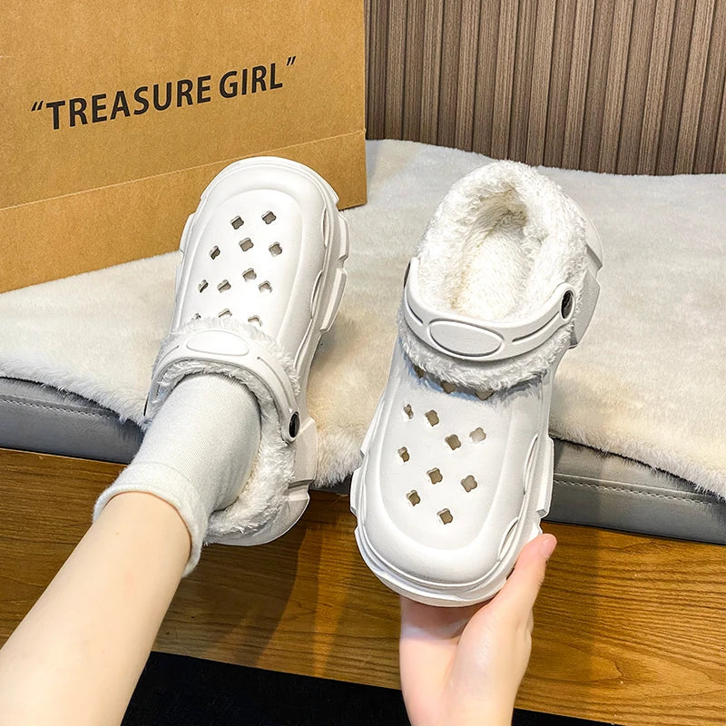 Novas sandálias de plataforma de inverno feminino chinelos sapatos ao ar livre sola grossa sapatos leves respiráveis chinelos de pele feminina