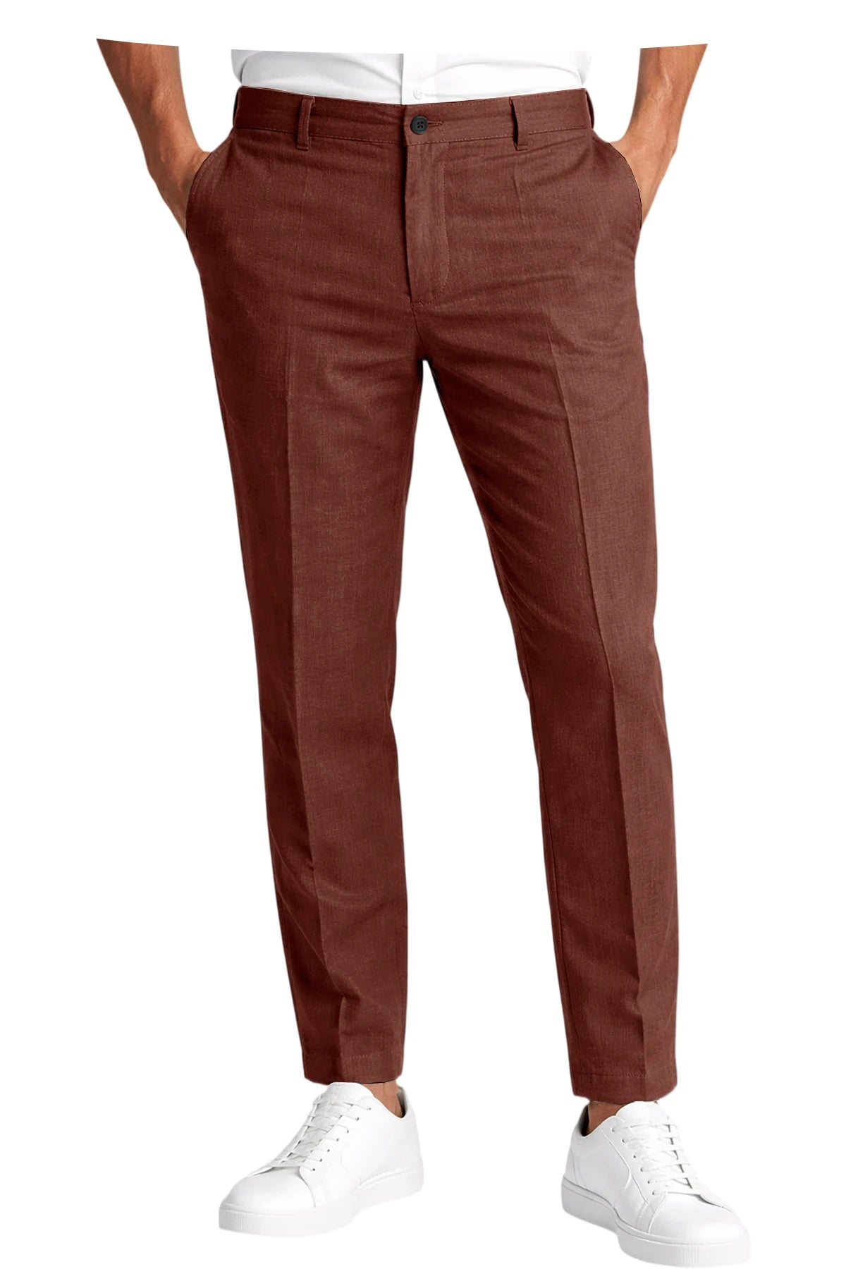 Calças Masculinas Premium em Mistura de Linho, Leves, Slim Fit, Resistentes a Rugas, para Escritório, Verão, Casual e Formal