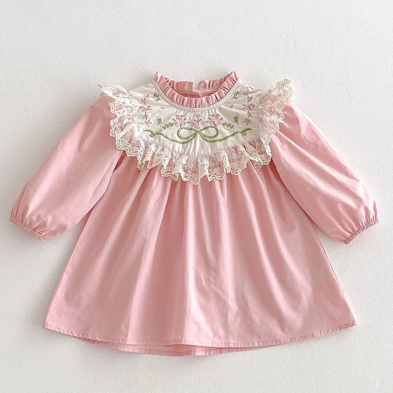 2025 nova primavera irmã vestido crianças roupas crianças vestidos de princesa manga comprida algodão bordado 1-6yrs bebê menina vestido de festa