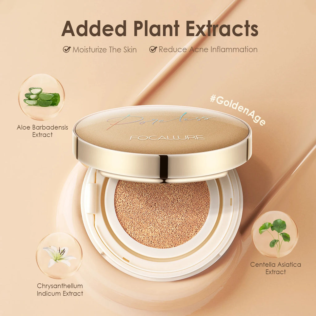 Focusallure fundação almofada de ar à prova dwaterproof água base fosca poros alta cobertura creme facial nutritivo suave fundação maquiagem