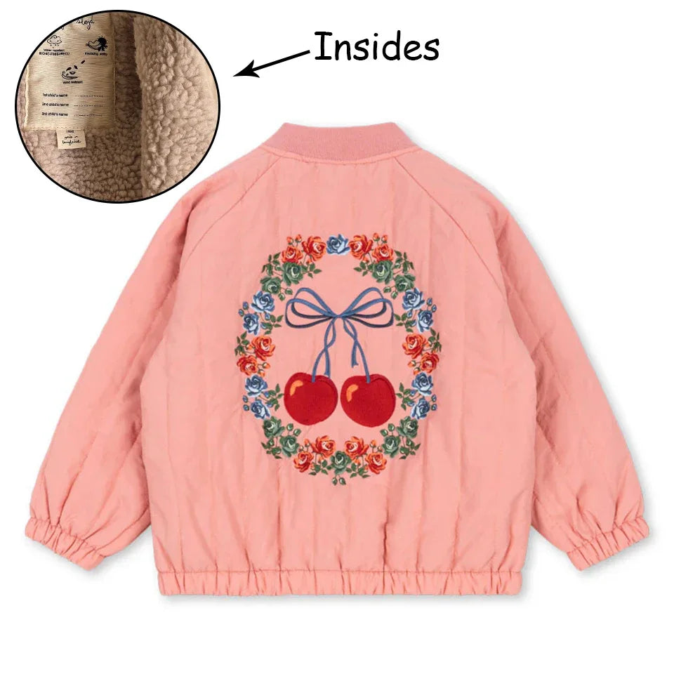 Novo 2025 ks meninas dos desenhos animados algodão velo casacos de inverno da criança meninos jaqueta de lã de cordeiro crianças casaco bordado crianças outwear roupas