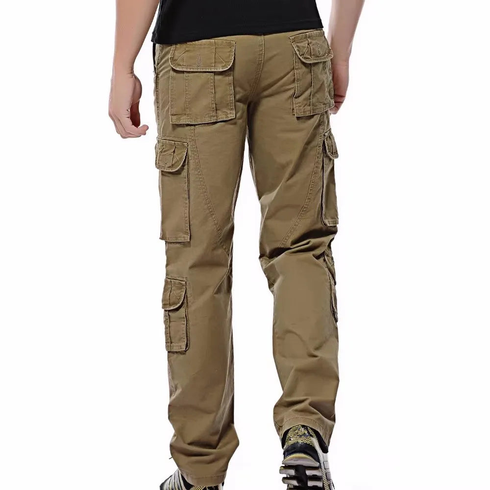 Moda algodão calças de carga dos homens soltos calças casuais jogging calças de carga dos homens sólidos multi bolsos calças respiráveis plus size