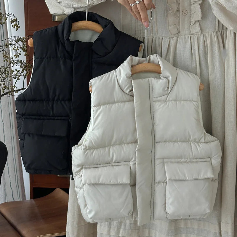 Outono crianças para baixo colete de algodão inverno meninas meninos quentes sem mangas casacos crianças moda roupas outerwear 2-6 anos