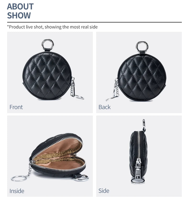 Mini porta-moedas de couro real para mulheres, carteira de costura de diamante mini organizador, bolsa de dinheiro pequena para chaves e fone de ouvido