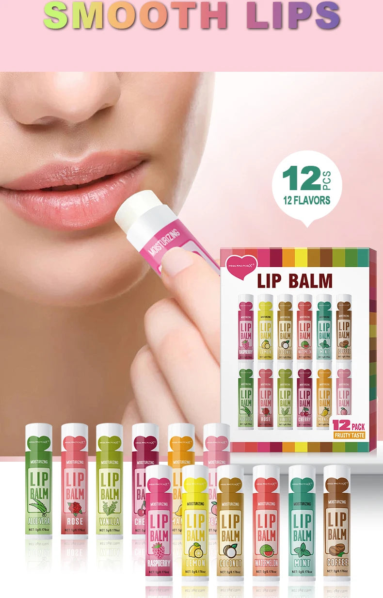 12 PCS/presente conjunto de bálsamo labial 5g Hidratação profunda e esfoliante hidratante de longa duração para criar lábios hidratados