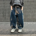 Crianças graffiti jeans meninos primavera e outono 2025 novas crianças adolescentes bonito meninos perna reta solta calças de perna larga