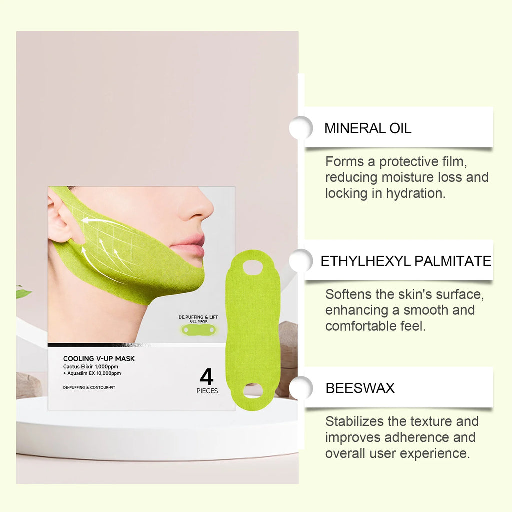 Máscara em Gel Refrescante V Line para Contorno e Firmeza da Mandíbula, com Cafeína para Redução de Inchaço, Envolvimento Facial para Lifting do Queixo, Essência Coreana para Cuidados Diários com a Pele