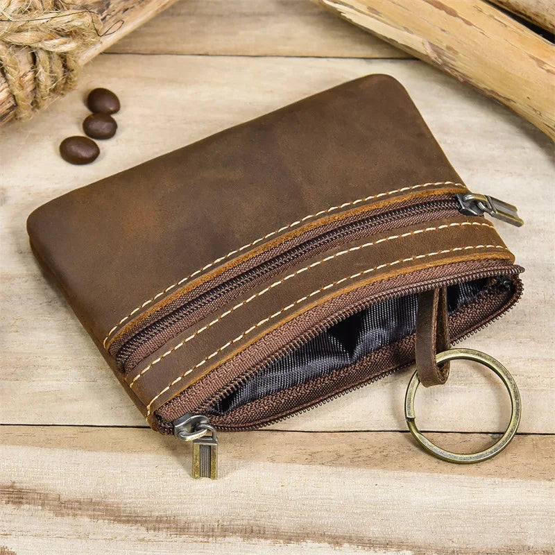 Luufan couro genuíno zíper moeda cartão bolsa de couro real rfid titular do cartão embreagem carteiras slots para homens mulheres mini bolsa fina