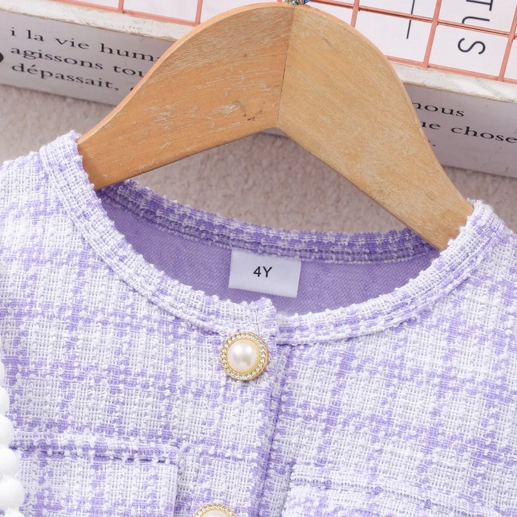 Outono e inverno vestido para crianças roupas da menina crianças vestidos de festa roxo xadrez manga longa botão crianças outfit 8 9 10 11 12 anos