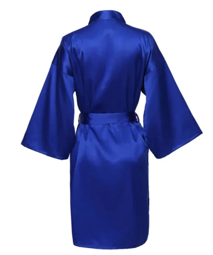Robe noturno de cetim sólido, roupão elegante de meia manga com decote em V e cinto, roupa de dormir feminina
