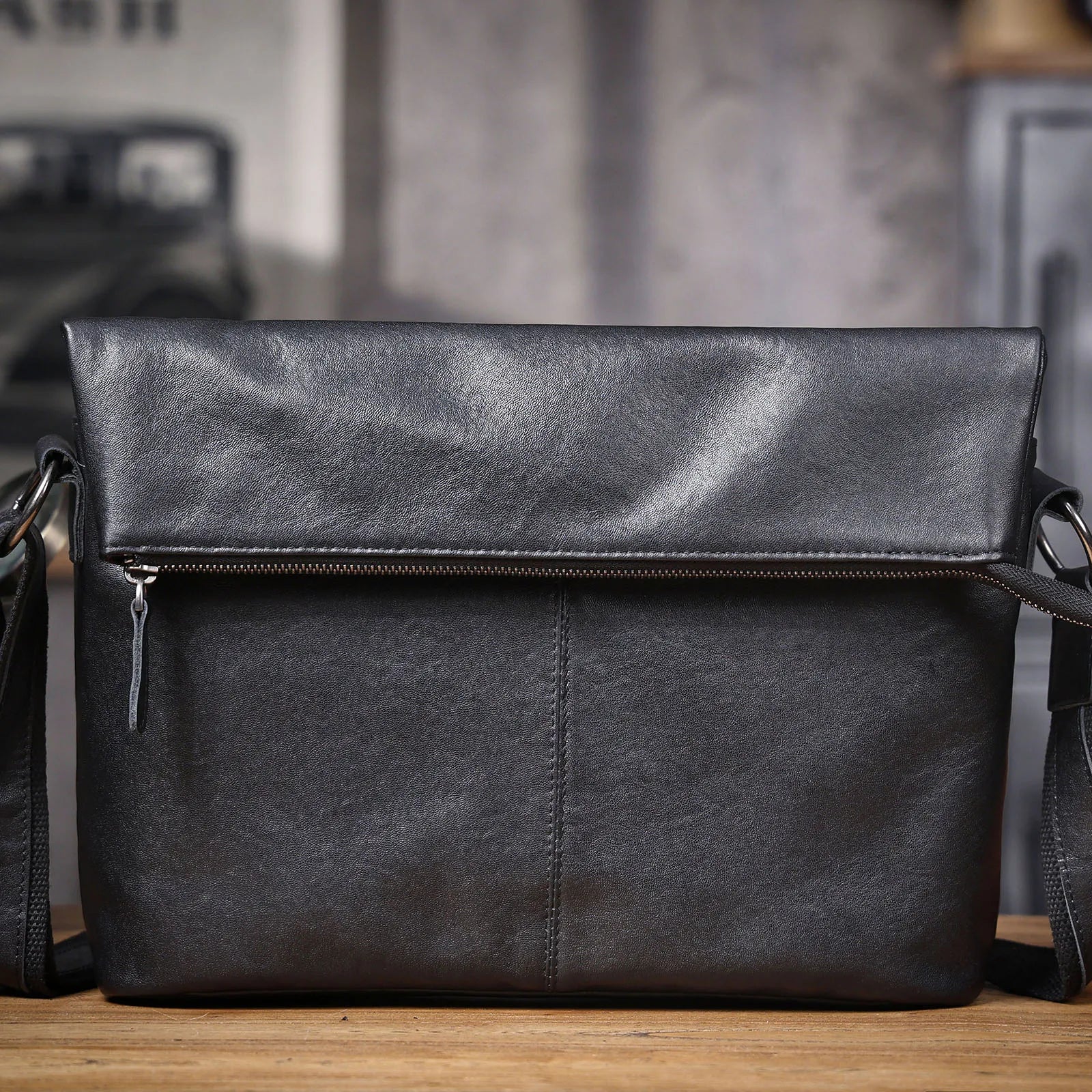 Bolsa de Ombro Masculina em Couro Genuíno, Bolsa Transversal para Laptop, Couro Bovino de Camada Superior, Couro Vegetal, Moda Casual