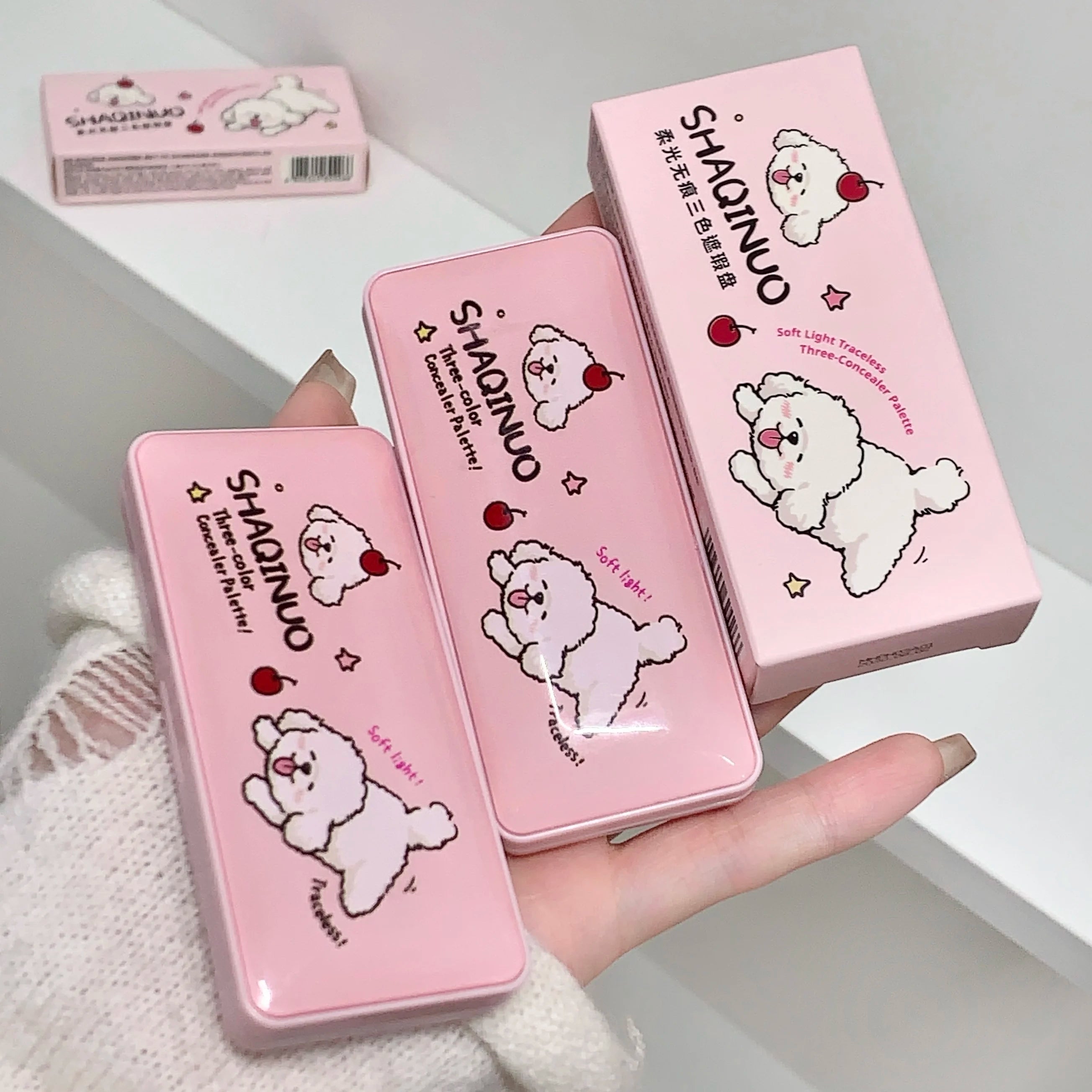 Shaqinuo paleta de corretivo de cor de salmão de 3 cores à prova d'água de longa duração cobre olheiras marcas de acne poros iluminar o tom da pele