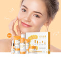 Laikou vitamin c conjunto de cuidados com a pele iluminando 5 pçs kit mesmo tom da pele suave rugas apertar poros limpador toner soro creme para os olhos