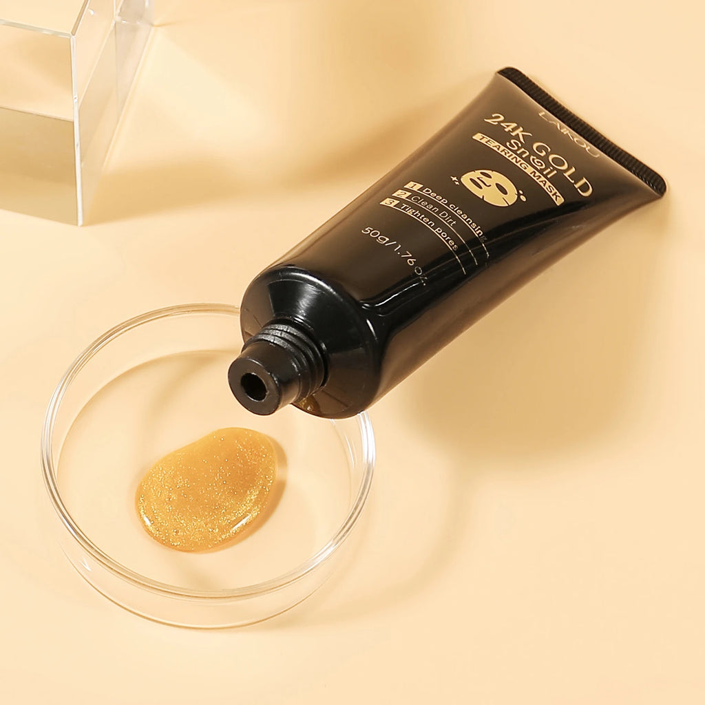 Laikou 24k ouro caracol peel-off máscara 3 pçs limpeza profunda poros aperto remoção de cravo desintoxicante tratamento facial 50g