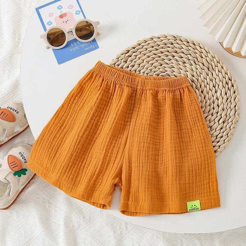 Moda algodão cor sólida crianças shorts infantil estilo coreano verão praia calças curtas inferior para crianças roupas meninas meninos 4-12y