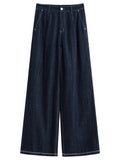 DUSHU 2026 Calça Jeans Feminina de Cintura Alta com Costura Contrastante e Perna Reta - Calça Casual para Uso Diário e Deslocamento