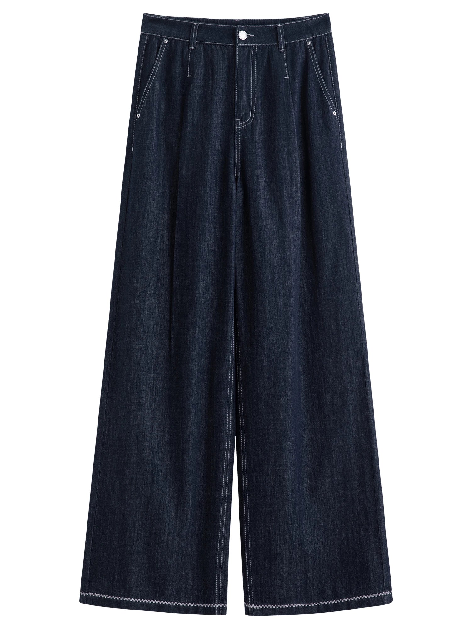 DUSHU 2026 Calça Jeans Feminina de Cintura Alta com Costura Contrastante e Perna Reta - Calça Casual para Uso Diário e Deslocamento