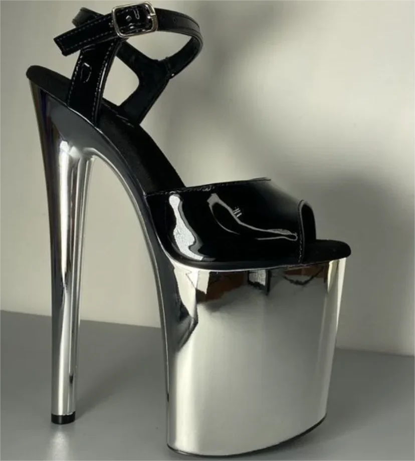 Novo stiletto de 8 polegadas 20 cm vamp preto fosco, sandálias de laca assadas no verão para boate, sandálias de palco de festa