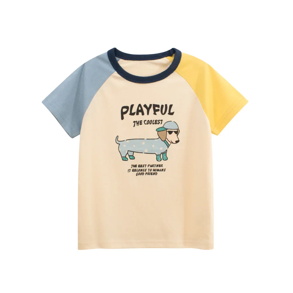 Camisetas dos desenhos animados da menina 2025 crianças 100% algodão roupas bonitos cão gato elefante crianças meninas manga curta casual esporte topo t