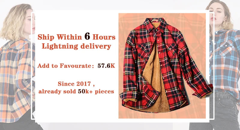Camisa Xadrez Feminina de Veludo Grossa e Quente, Blusa Casual de Manga Longa com Forro de Lã para Inverno, Tamanhos M-5XL, Roupa de Outono T77710A