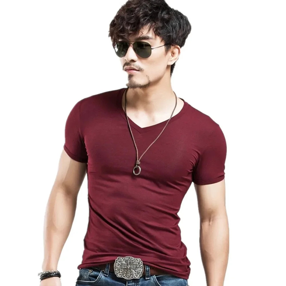 Camiseta Masculina Nova 2026, Gola V, Manga Curta, Moda Fitness, Tamanho 5XL