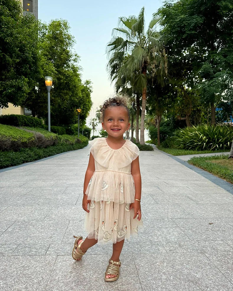 Verão ks bebê meninas cereja malha vestido crianças roupas meninas vestidos de princesa saias festa de natal manga longa vestidos