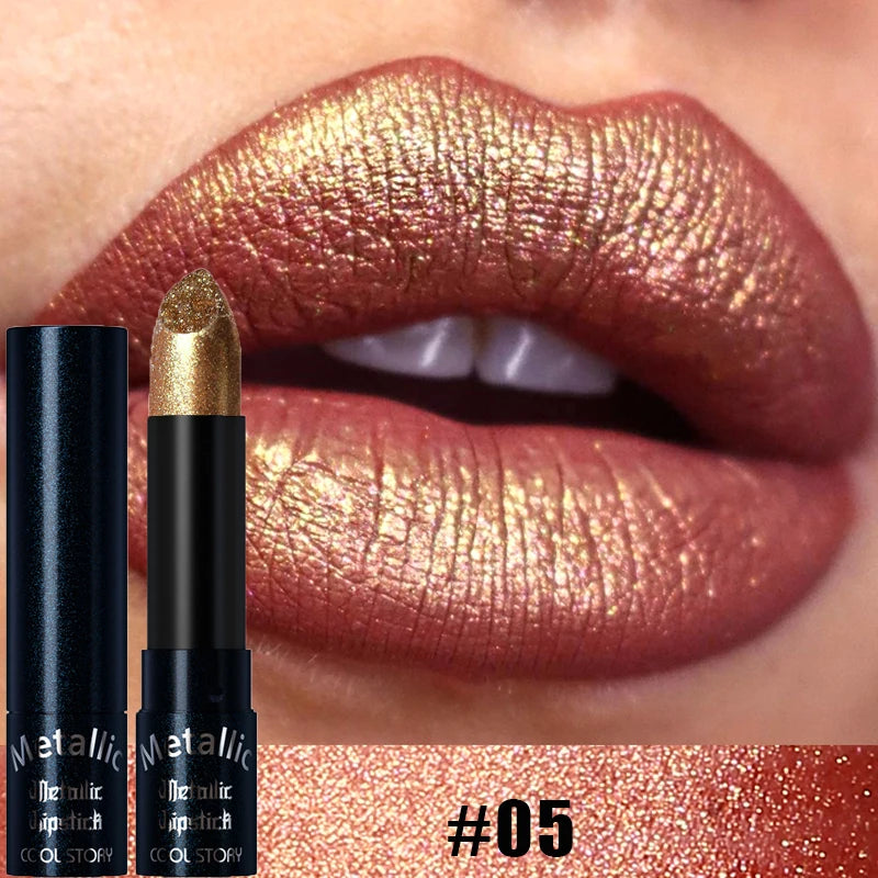 Diamante rosa batom metálico glitter batom à prova dwaterproof água brilhante perolado azul escuro vermelho fosco brilho labial halloween lábios maquiagem